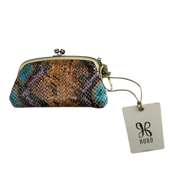 HOBO Handbags - NWT hobo snakeskin colorful kisslock leather coin bag satin interior pretty